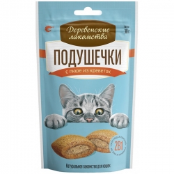 Деревенские лакомства д/кош Подушечки с пюре из креветок 30г