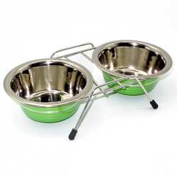 Подставка низкая+миски металл 2*0,48л цветная VM3000 B