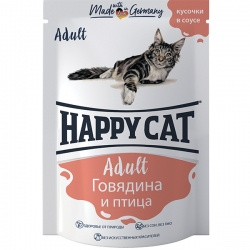 Хэппи Кэт пауч д/кошек 100г Говядина/птица в соусе (Россия)