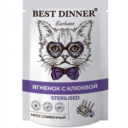 Best Dinner Exclusive мусс сливочный, ягненок с клюквой, д/стерил. кошек 85г Реал 17.02.26