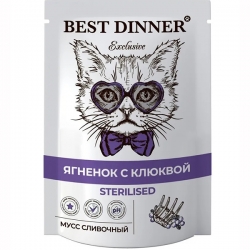 Best Dinner Exclusive мусс сливочный, ягненок с клюквой, д/стерил. кошек 85г