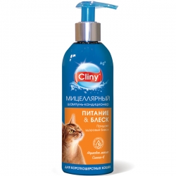 Cliny Шамп-конд. д/короткош. кошек питание и блеск 200мл