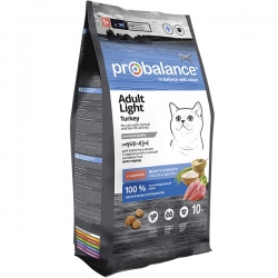 Probalance корм сух.д/кошек 10кг Adult Light Turkey с индейкой (Лимкорм)