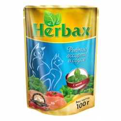 Herbax влаж. д/кошек 100г мясное асс.в соусе с лист.брусники