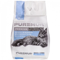 Наполнитель PureMur premium 3кг минеральный комкующийся,пластиковый пакет