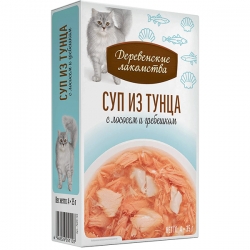 Деревенские лакомства д/кош пауч суп из тунца с лососем и гребешком 35г*4шт