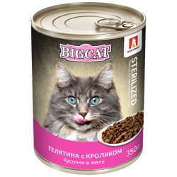 Зоогурман BIG CAT  конс. д/кошек 350г Телятина и кролик кусочки в желе для стерилиз.Пот.товар.вида