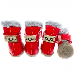 Ботинки д/собак, искус.кожа+мех, р.1, 4х3см, красный, Jack&King, JK24008-1красн