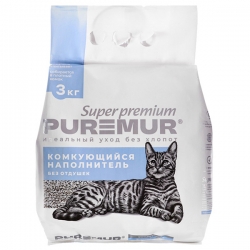 Наполнитель PureMur super premium 3кг минеральный комкующи,пластиковый пакет