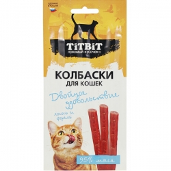 Титбит Колбаски Двойное удовольствие для кошек с лососем и форелью 15г АКЦИЯ-20%