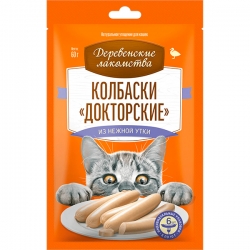 Деревенские лакомства д/кош Колбаски Докторские из нежной утки 6*10г