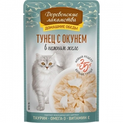 Деревенские лакомства д/кош пауч Тунец с окунем в нежном желе 70г