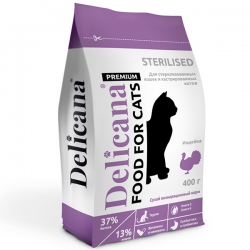 Delicana сух.д/кошек 0,4кг кастрированных и стерилизованных,индейка бренд