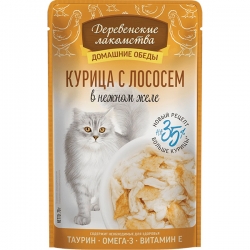 Деревенские лакомства д/кош Курица с лососем в нежном желе 50г
