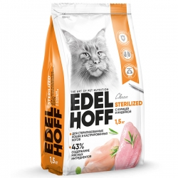 Edelhoff сухой д/кошек стерилизованных КУРИЦА/ИНДЕЙКА 1,5кг АКЦИЯ-10%