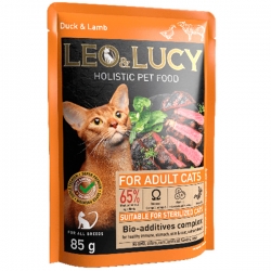 LEO&LUCY холистик влаж. д/кошек 85г Кусочки в соусе с уткой, ягненком и биодоб, подходит стерил