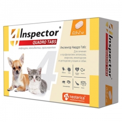 Inspector Quadro Tabs  таблетки  от вн. и внутр. паразит для кошек и собак 0,5 - 2 кг Б/М  до 03.27