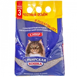 СИБИРСКАЯ КОШКА наполн. 3л СУПЕР(комкующ.)- АКЦИЯ +20%