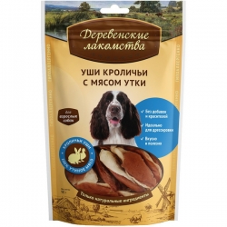 Деревенские лакомства д/соб. Уши кроличьи с мясом утки 90г