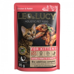 LEO&LUCY холистик влаж. д/Котят 85г Кусочки в соусе с кроликом, курицей и биодобавками