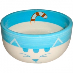 Миска керам 0,29л голубая 11,5*5см Довольный кот N1