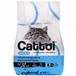 Наполнитель Cattoi Comfort 3кг минеральный комкующийся,пластиковый пакет