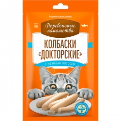 Деревенские лакомства д/кош Колбаски Докторские с нежным лососем 6*10г