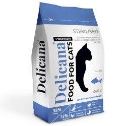 Delicana сух.д/кошек 0.4кг кастрированных и стерилизованных, лосось бренд