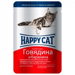 Хэппи Кэт пауч д/кошек 100г Говядина/баранина в соусе (Россия)