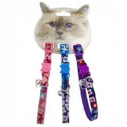 Ошейник д/кош «Цветок» с бубенчиком, 10мм, 18-28см, 3шт (полиэстер, пластик, металл) Чистый котик