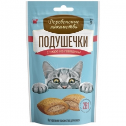 Деревенские лакомства д/кош Подушечки с пюре из говядины 30г