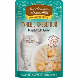 Деревенские лакомства д/кош пауч Тунец с креветкой в нежном желе 70г