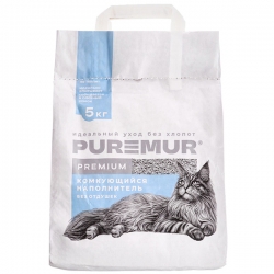 Наполнитель PureMur premium 5кг минеральный комкующийся,бумажный пакет
