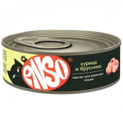ENSO Корм конс полнор д/взросл кошек, паштет с курицей и брусникой, ж/б 100г СРОК РЕАЛ 08.25