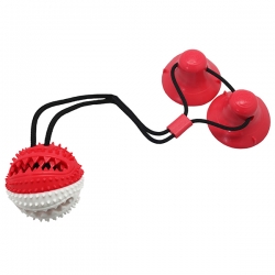 Игрушка д/собак Тяни-кусай на двух присосках 55см красно-белый шипованный мяч.N1