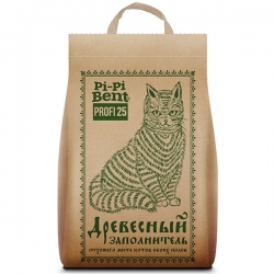 Пи-Пи Бент PROFI 25 наполнитель древесный крафт-пакет 25л (9,3кг)