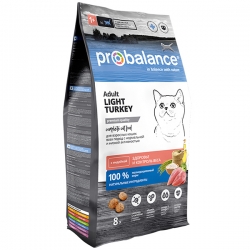 Probalance корм сух.д/кошек 8 кг Adult Light Turkey с индейкой (Лим)