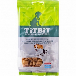 Титбит Хрустящие подушечки с начинкой со вкусом кролика и творога д/щен 95г. АКЦИЯ -20%
