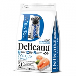 Delicana сух.д/собак мелких  пород 400г Лосось с рисом бренд