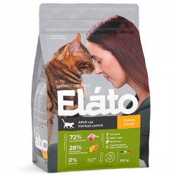 Elato Holistic д/взр.кошек с курицей и уткой д/выведения шерсти 300г