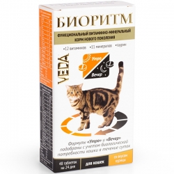 БИОРИТМ д/кошек с курицей витаминно-минеральный корм 48таб.